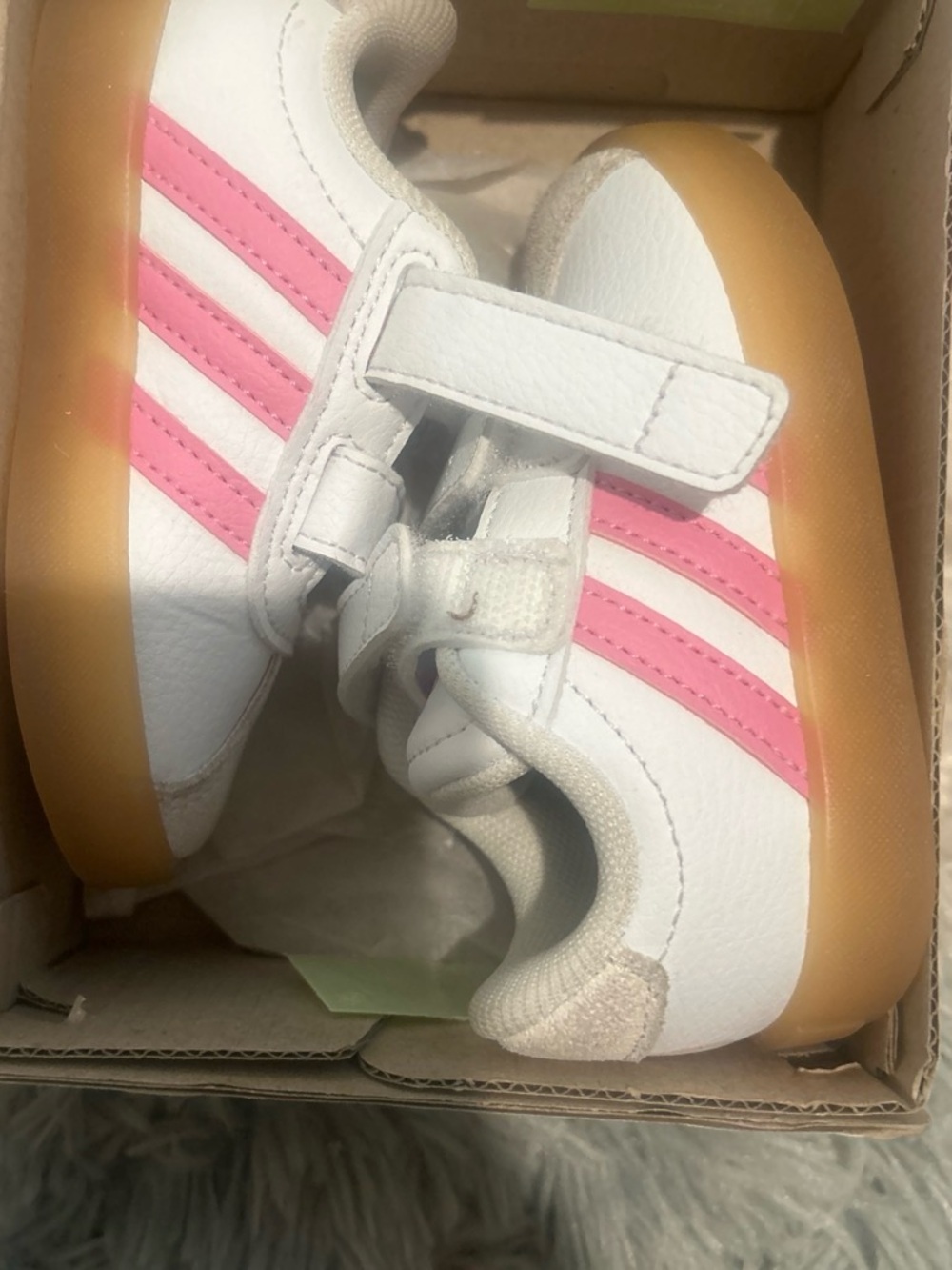 adidas Kids White & Pink Sneakers with Gum Sole